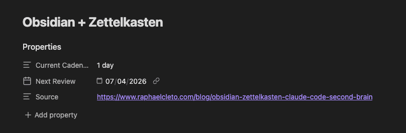 Obsidian frontmatter properties for spaced repetition